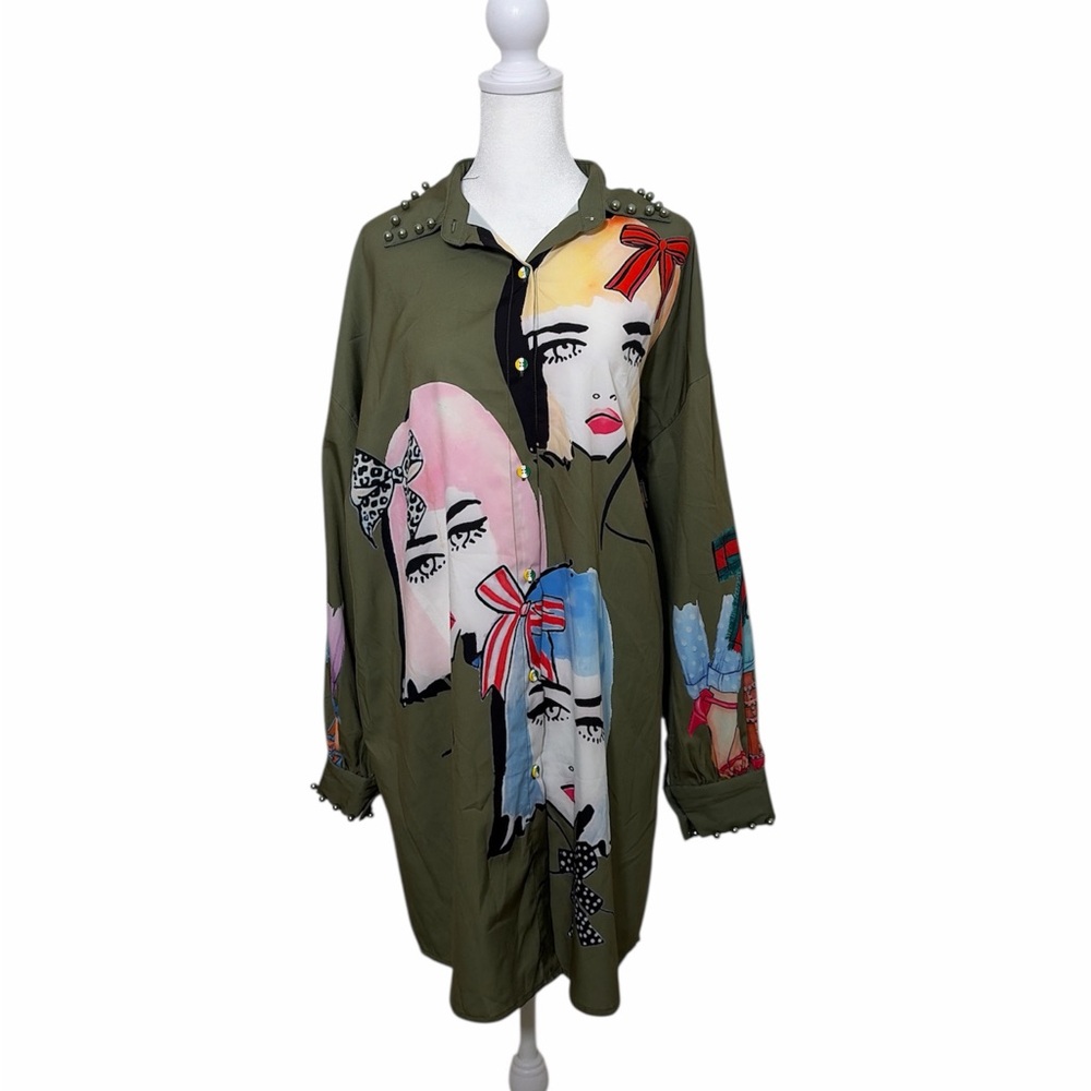 Colorful Vintage Graphic Button-Up Shirt